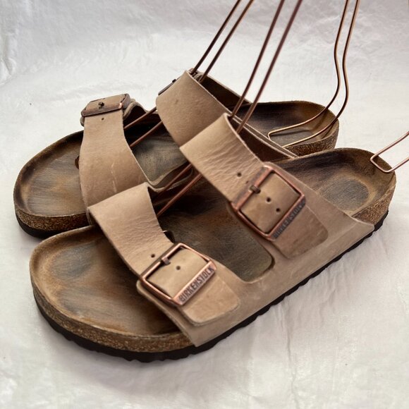 Birkenstock Arizona sandals beige leather EU 40 US womens 9 9.5 wide slides - Picture 3 of 13